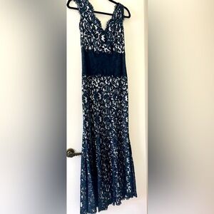 Petite Navy and white lace Tadashi Shoji Lace Gown